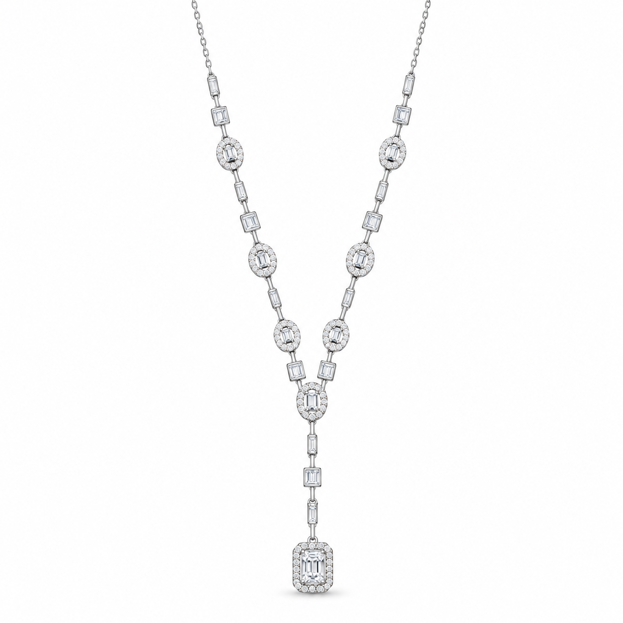 925 Sterling Silver Women's CZ Y-Drop Chain Pendant - Image 1