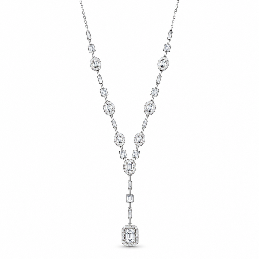 925 Sterling Silver Women's CZ Y-Drop Chain Pendant - Image 1