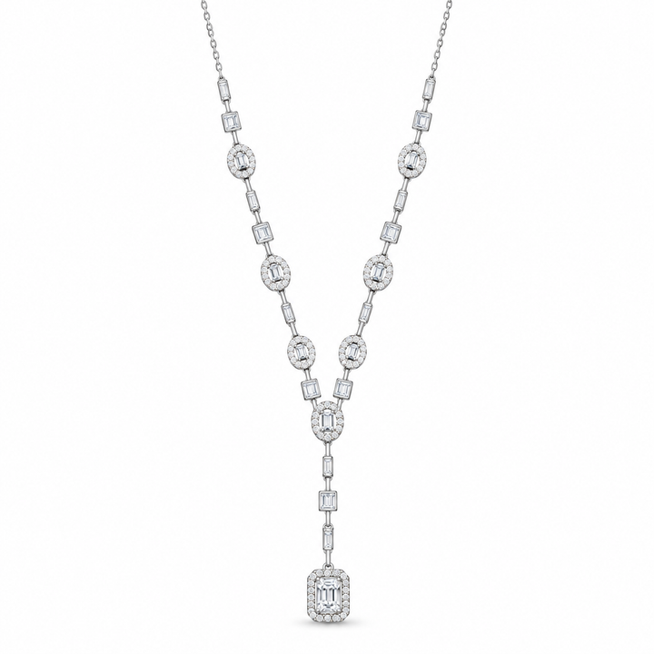 925 Sterling Silver Women's CZ Y-Drop Chain Pendant - Image 1