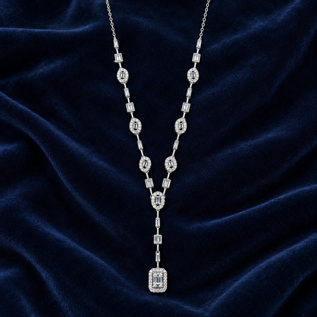 925 Sterling Silver Women's CZ Y-Drop Chain Pendant - Image 2