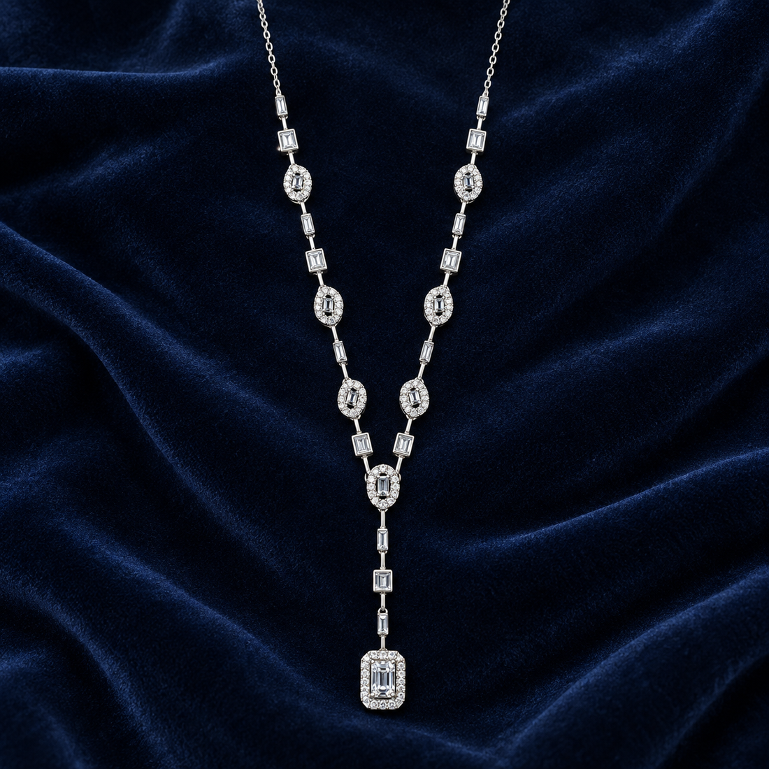 925 Sterling Silver Women's CZ Y-Drop Chain Pendant - Image 2