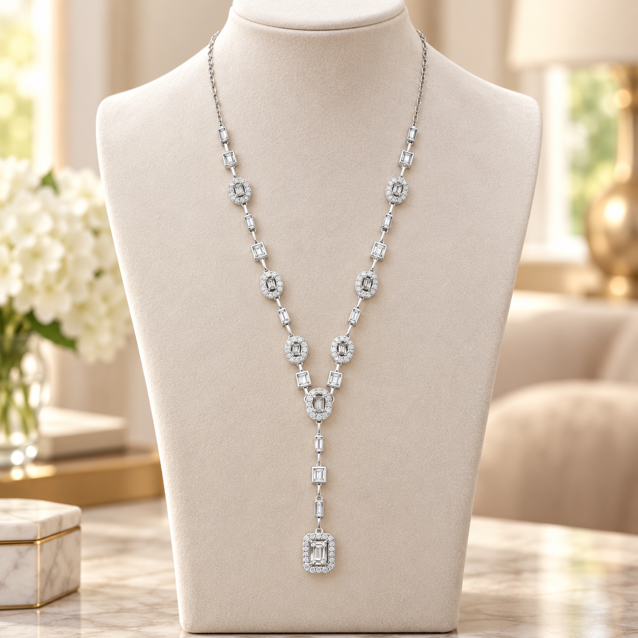 925 Sterling Silver Women's CZ Y-Drop Chain Pendant - Image 3