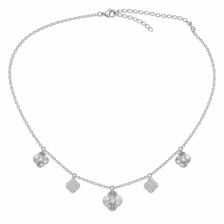 925 Sterling Silver Women's Five Geometric CZ Charm Chain Pendant - Image 1