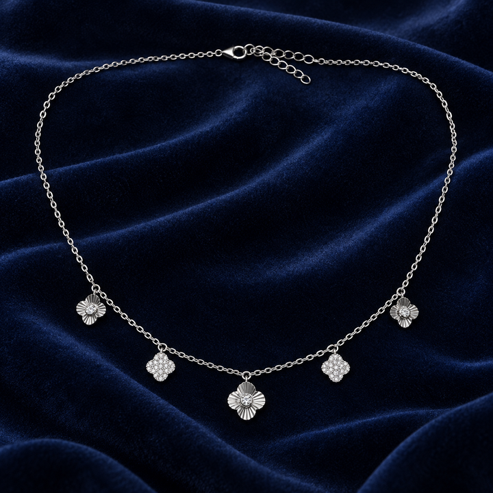 925 Sterling Silver Women's Five Geometric CZ Charm Chain Pendant - Image 2