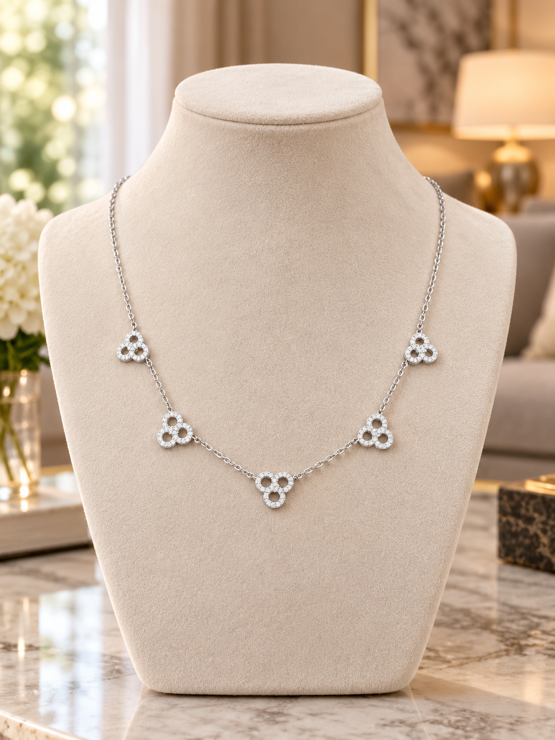 925 Sterling Silver Women's Five Clover Charm Chain Pendant - Image 3