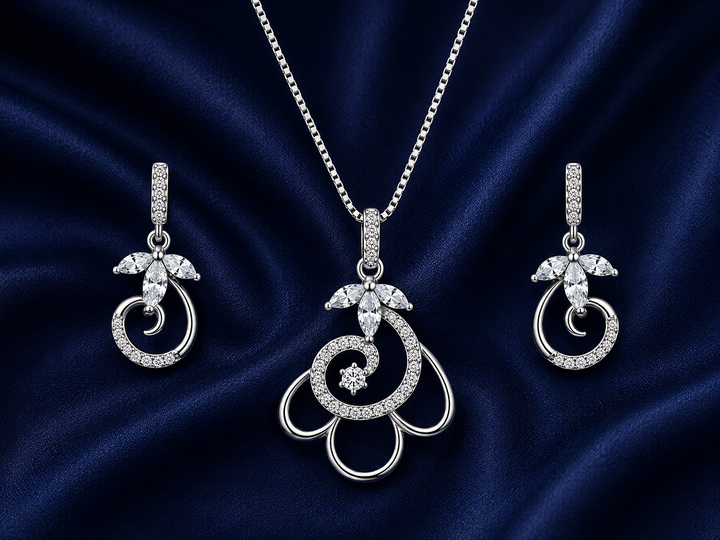 925 Sterling Silver Chain Pendant Set with Circular Motif