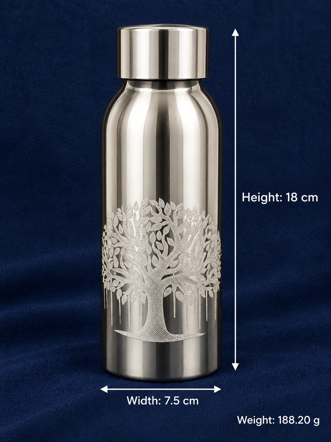 Pure Silver Tree Design Water Bottle - 18 cm - Image 3