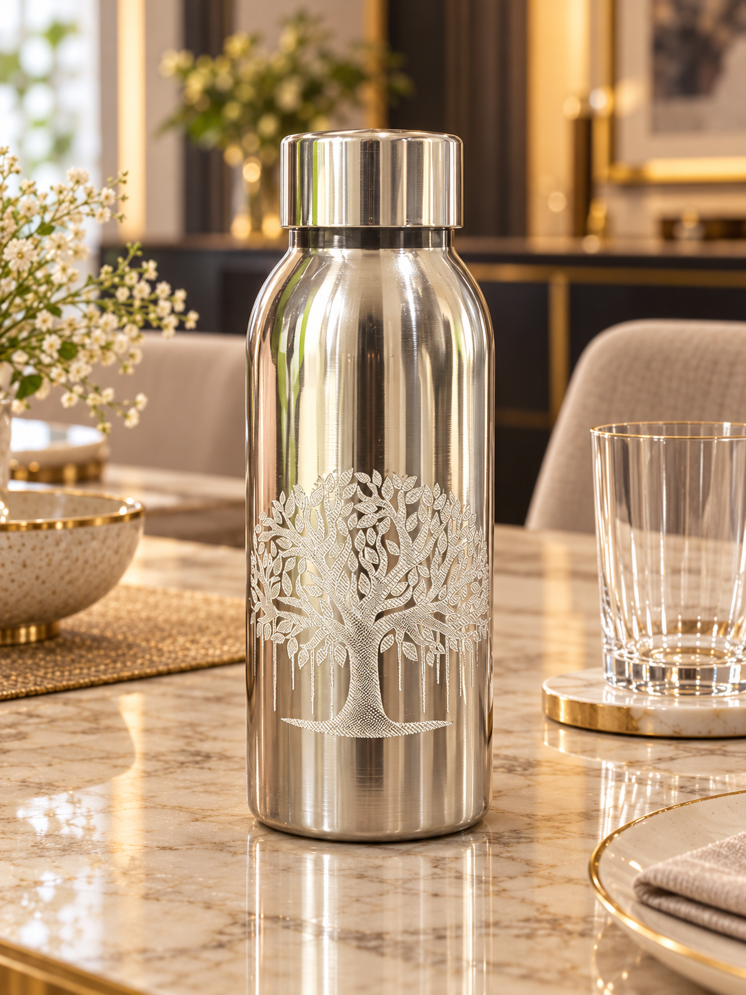 Pure Silver Tree Design Water Bottle - 18 cm - Image 4