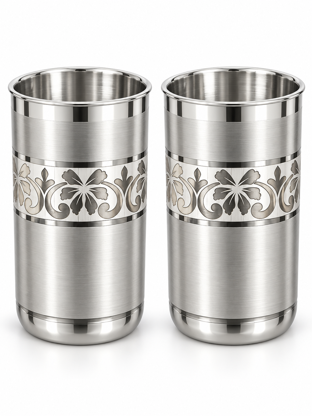 Pure Silver Floral Cutwork Drinking Glass Set of 2 - Image 1