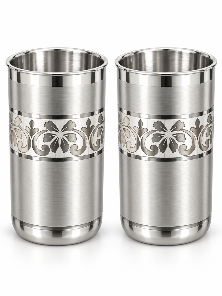 Pure Silver Floral Cutwork Drinking Glass Set of 2 - Image 1
