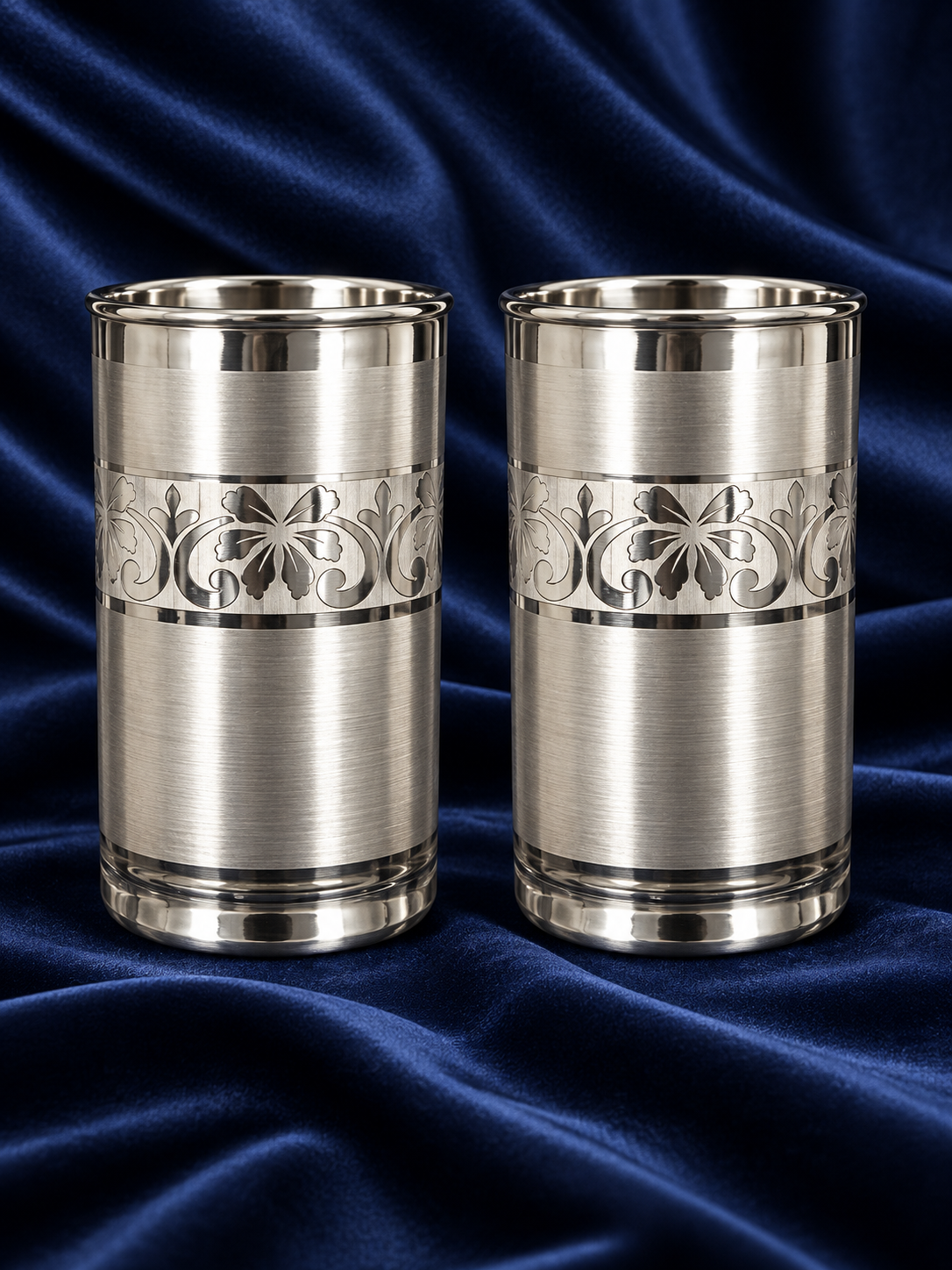 Pure Silver Floral Cutwork Drinking Glass Set of 2 - Image 2