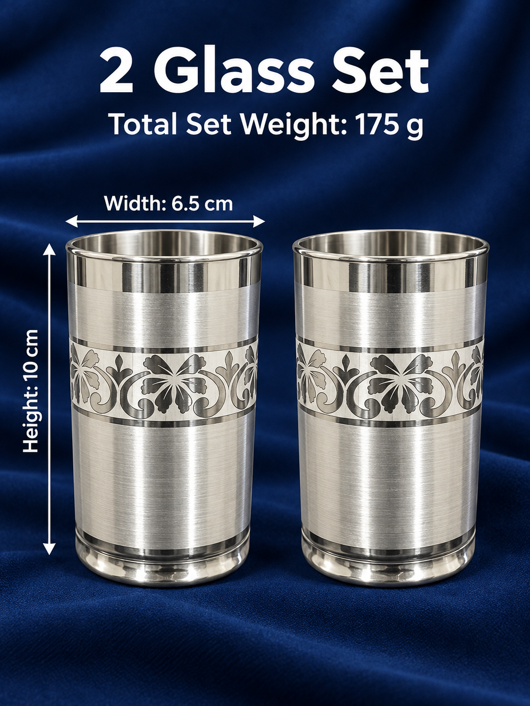 Pure Silver Floral Cutwork Drinking Glass Set of 2 - Image 3