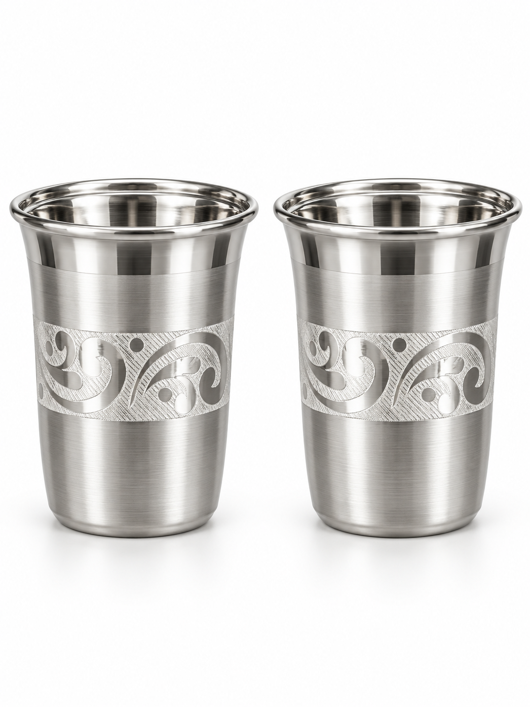 Pure Silver Floral Rim Drinking Glass Set of 2 - Image 1