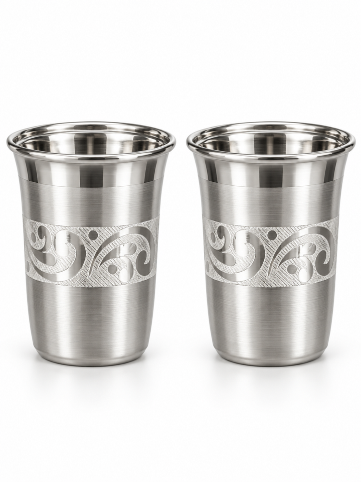 Pure Silver Floral Rim Drinking Glass Set of 2 - Image 1