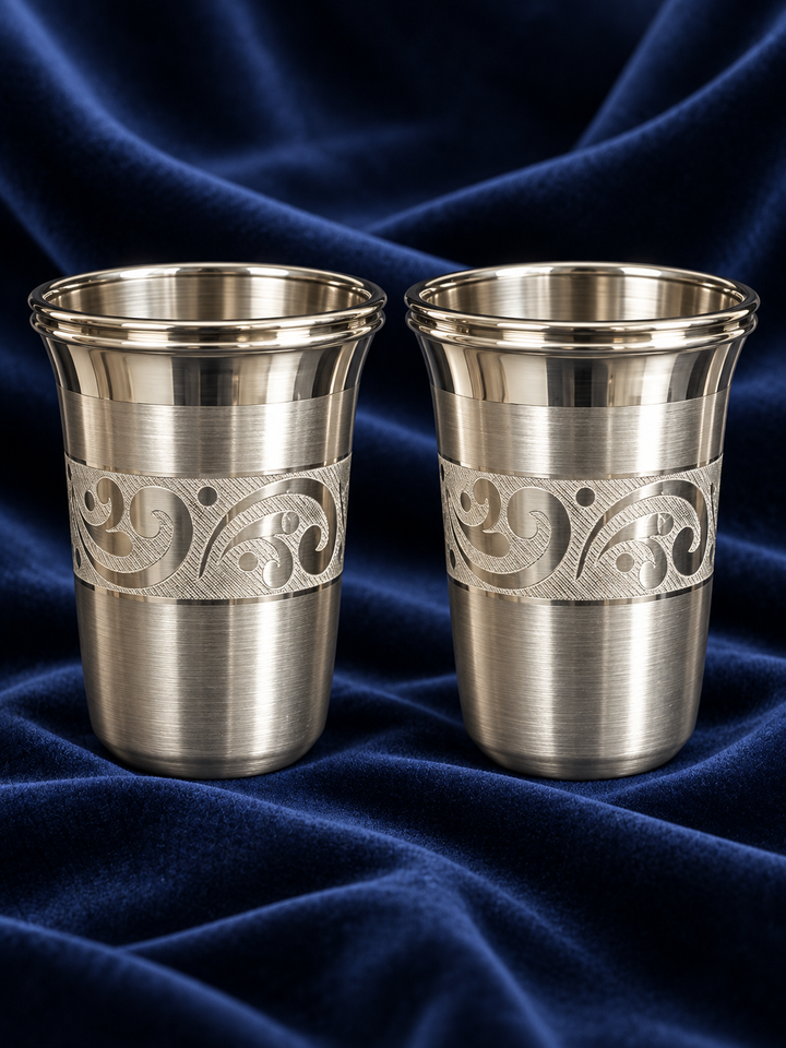 Pure Silver Floral Rim Drinking Glass Set of 2 - Image 2