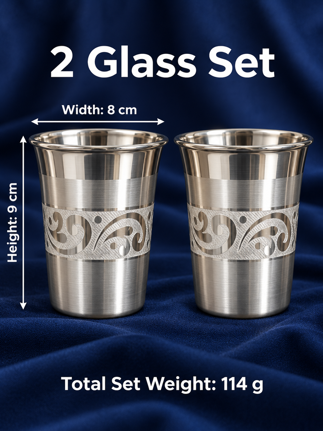 Pure Silver Floral Rim Drinking Glass Set of 2 - Image 3