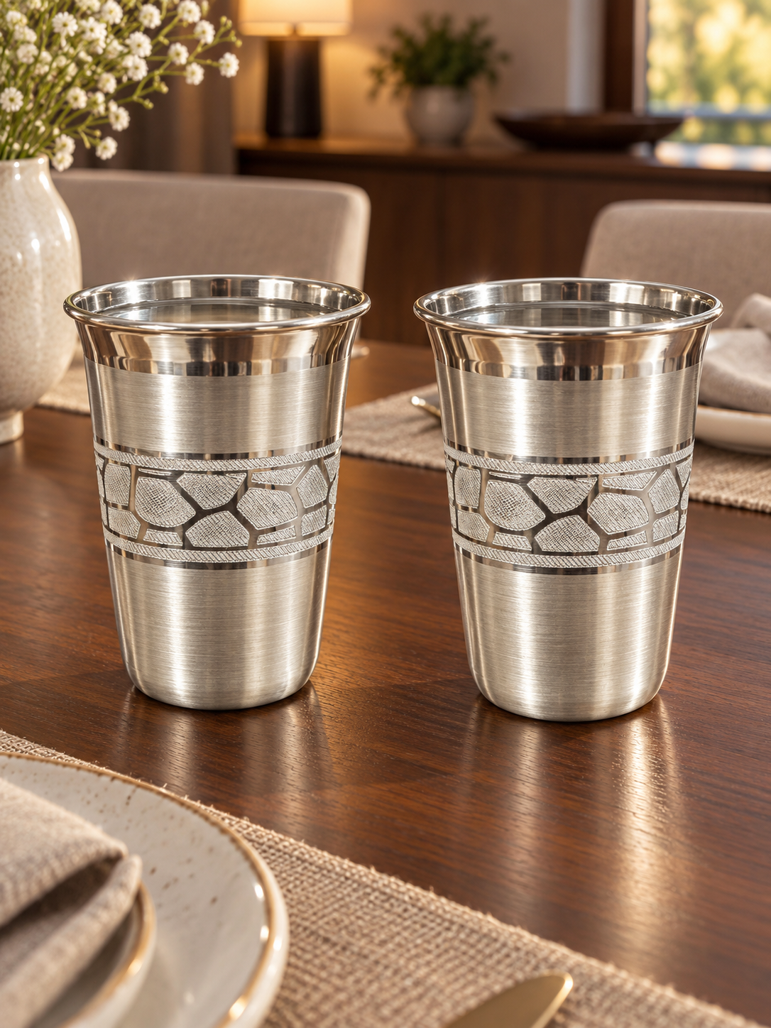 Pure Silver Geometric Band Drinking Glass Set of 2 - Image 4