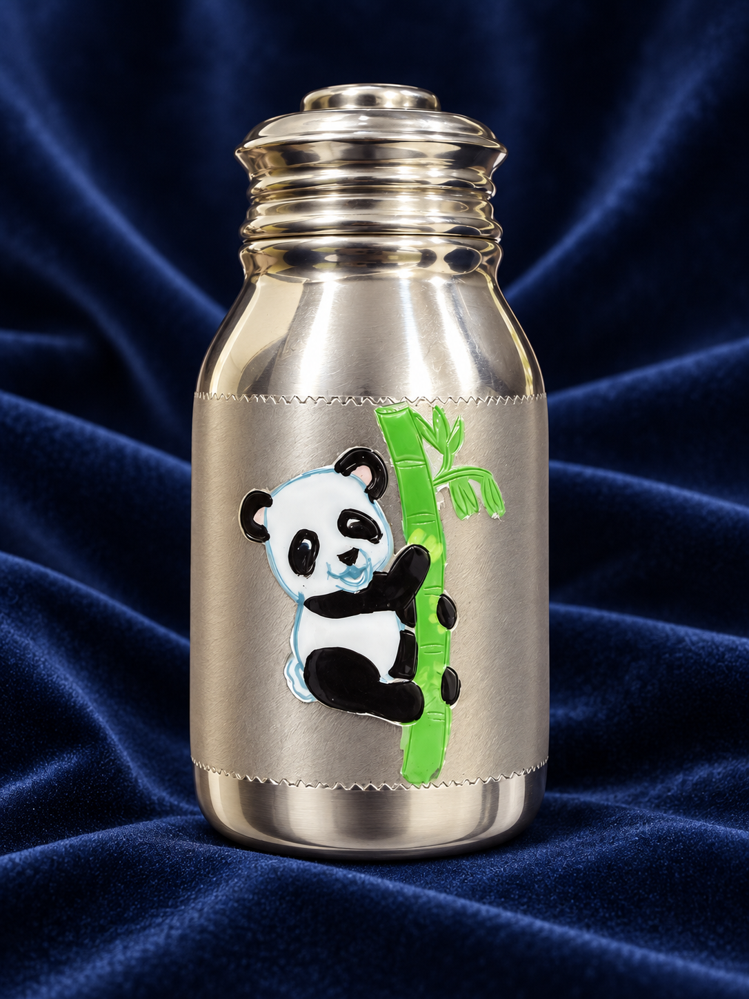 Pure Silver Kids Milk Bottle with Panda Design - 10 x 5 cm - Image 2