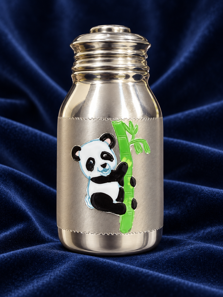 Pure Silver Kids Milk Bottle with Panda Design - 10 x 5 cm - Image 2