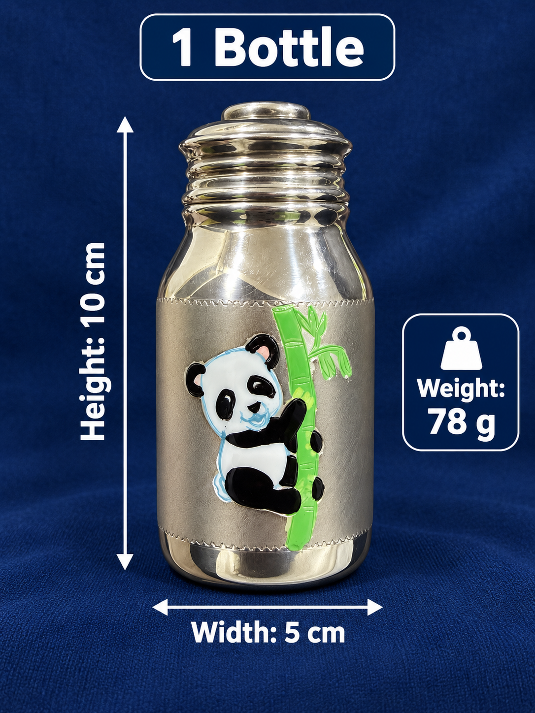 Pure Silver Kids Milk Bottle with Panda Design - 10 x 5 cm - Image 3