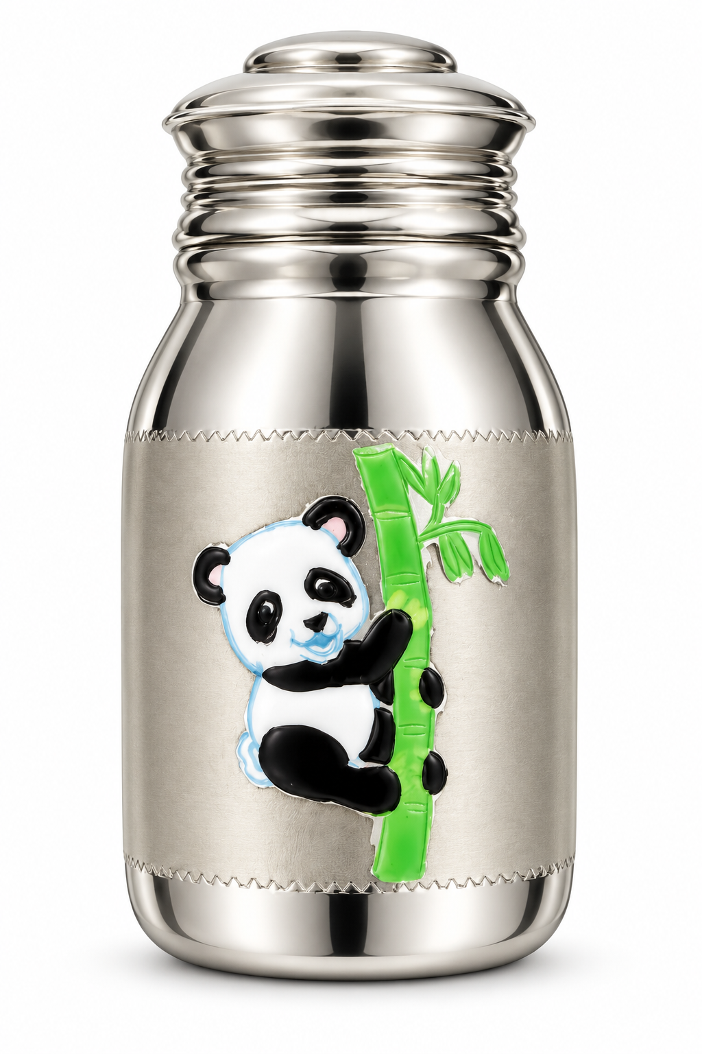 Pure Silver Kids Milk Bottle with Panda Design - 10 x 5 cm - Image 4