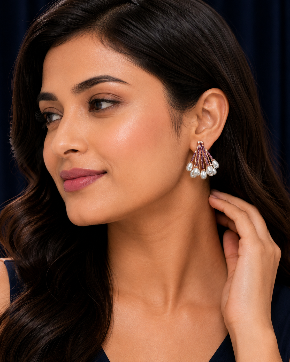 925 Sterling Silver Pearl Cluster Drop Earrings - Rose Gold Finish - alternate view