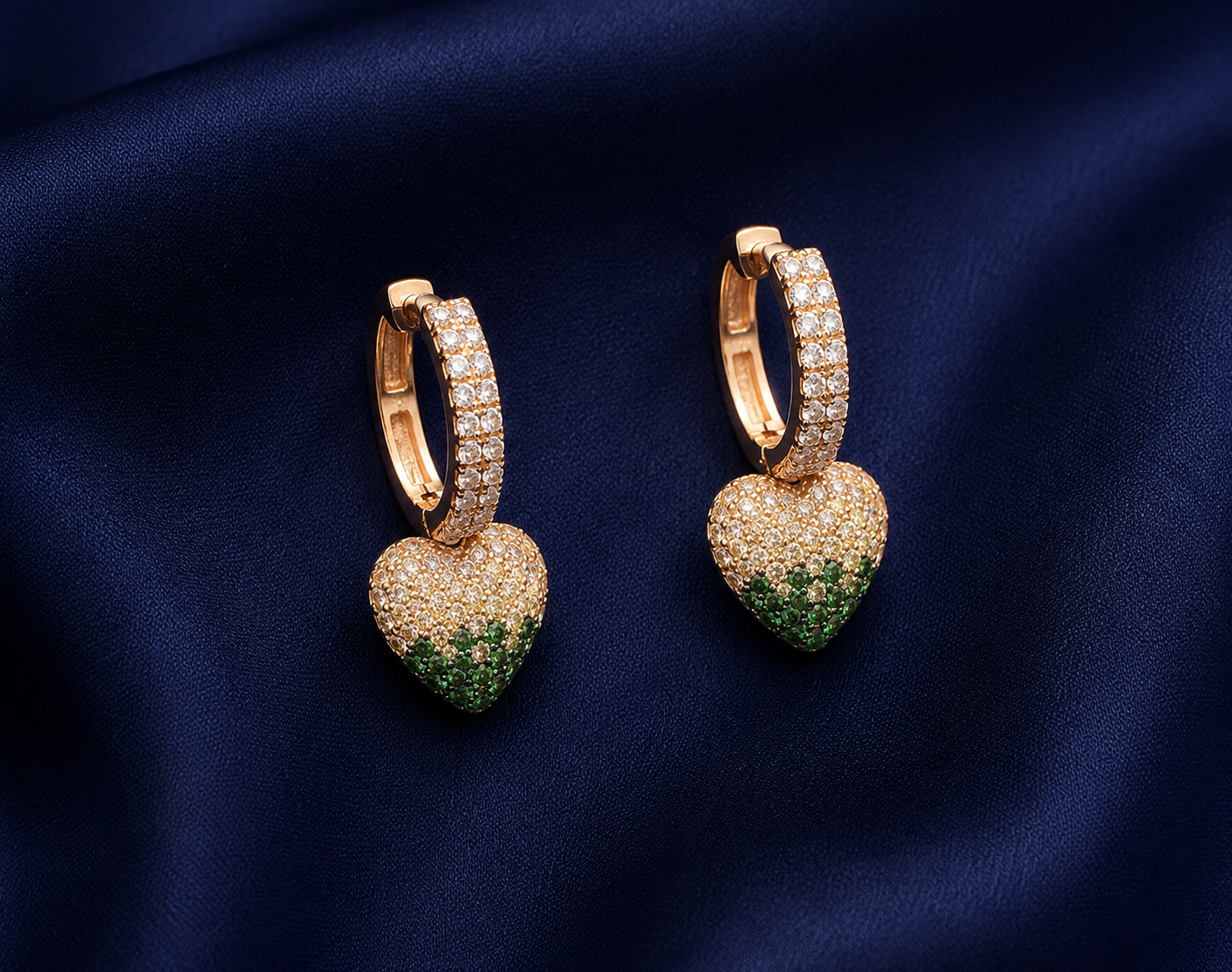 925 Sterling Silver Green Round Cluster Drop Earrings - Rose Gold Finish - front view