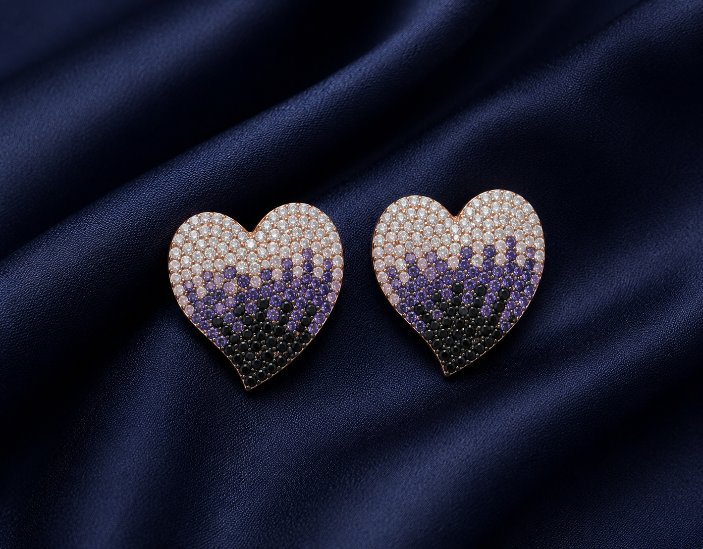 925 Sterling Silver Multicolor Heart Stud Earrings - alternate view