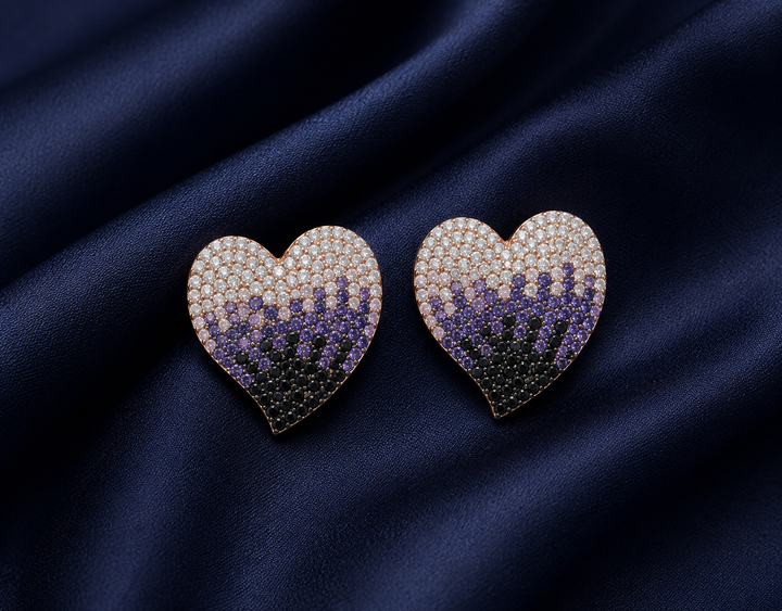 925 Sterling Silver Multicolor Heart Stud Earrings - alternate view