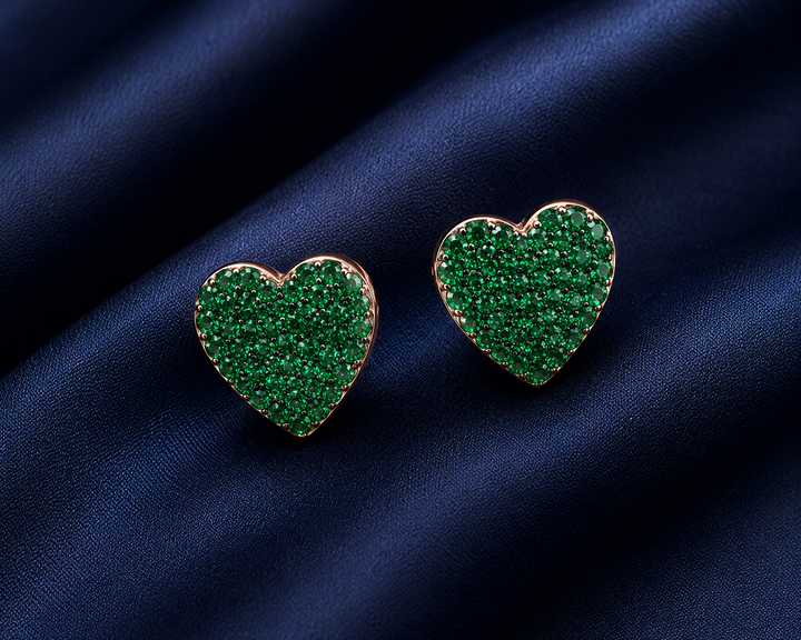 925 Sterling Silver Green Heart Stud Earrings - alternate view