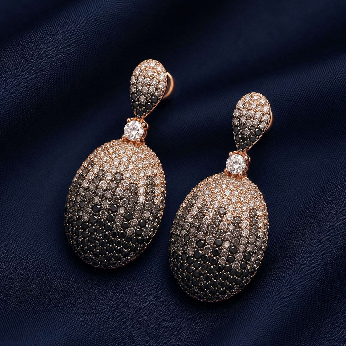 925 Sterling Silver Black Textured Oval Drop Earrings - front view