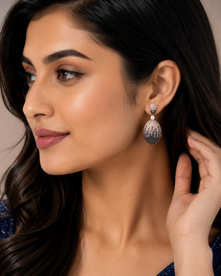 925 Sterling Silver Black Textured Oval Drop Earrings - alternate view