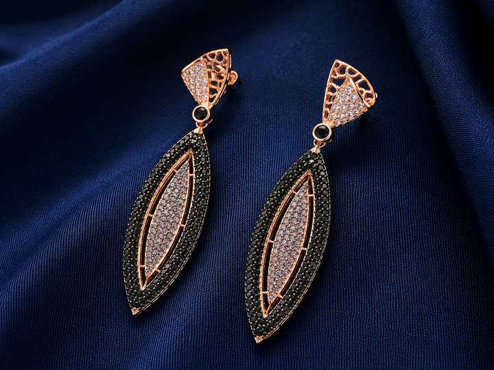 925 Sterling Silver Black Marquise Drop Earrings - front view