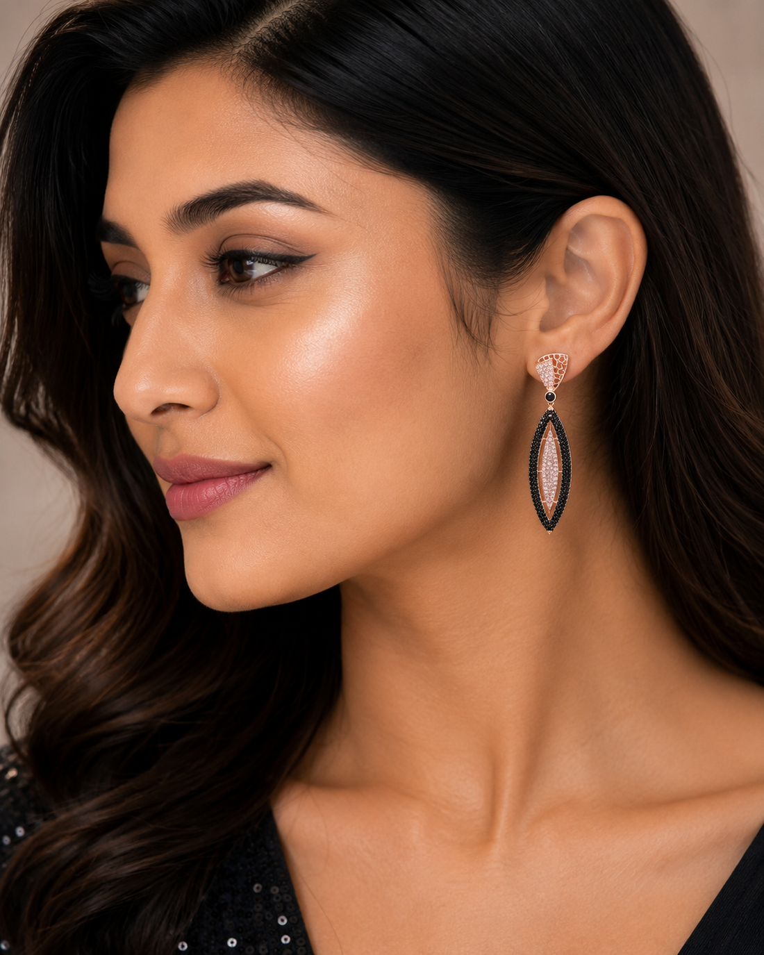 925 Sterling Silver Black Marquise Drop Earrings - alternate view