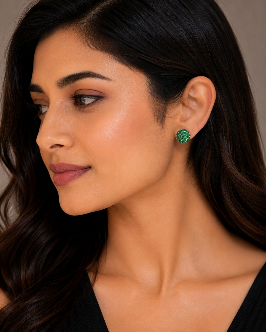 925 Sterling Silver Green Pavé Ball Stud Earrings - alternate view