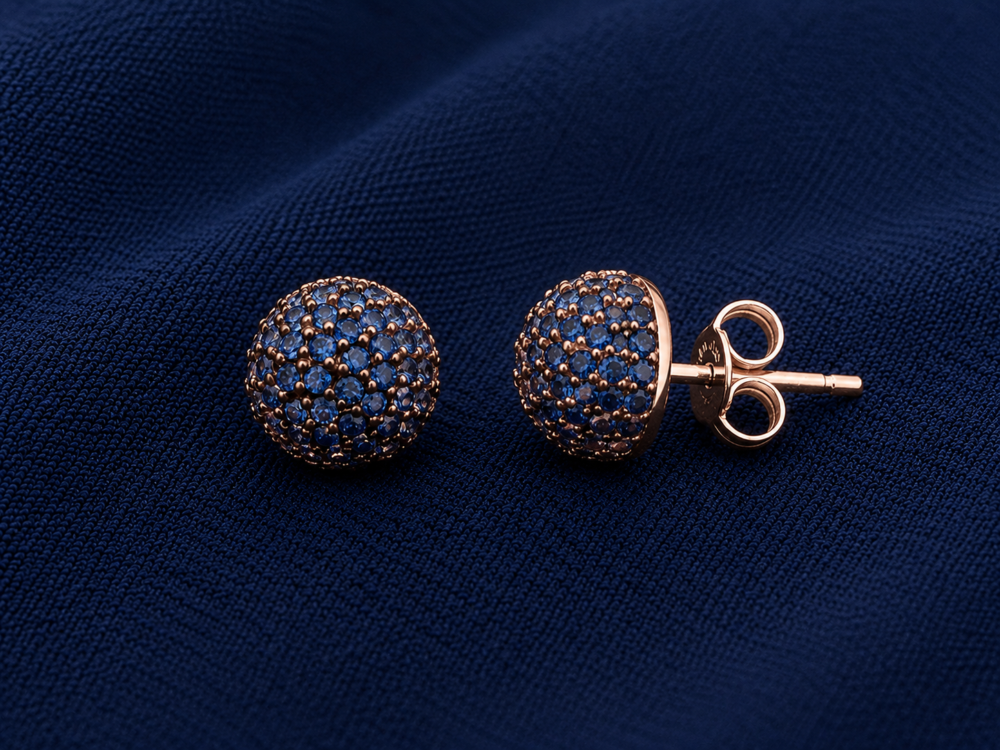 925 Sterling Silver Blue Pavé Ball Stud Earrings - front view