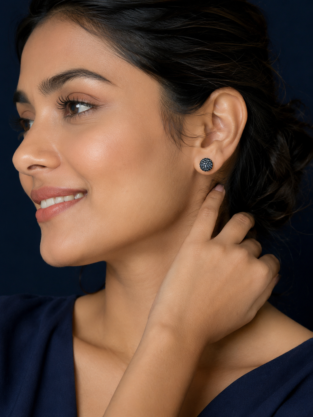 925 Sterling Silver Blue Pavé Ball Stud Earrings - alternate view