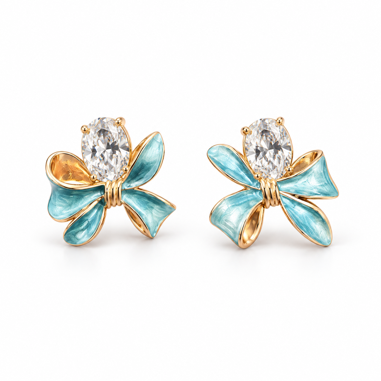 925 Sterling Silver Women's Aqua Blue Floral Stud Earrings - Image 1
