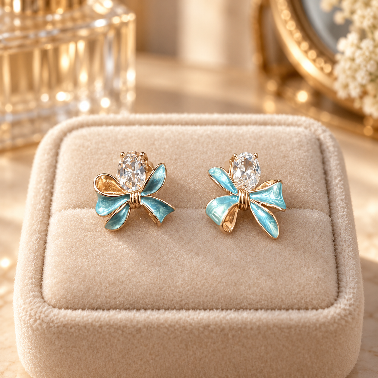 925 Sterling Silver Women's Aqua Blue Floral Stud Earrings - Image 3
