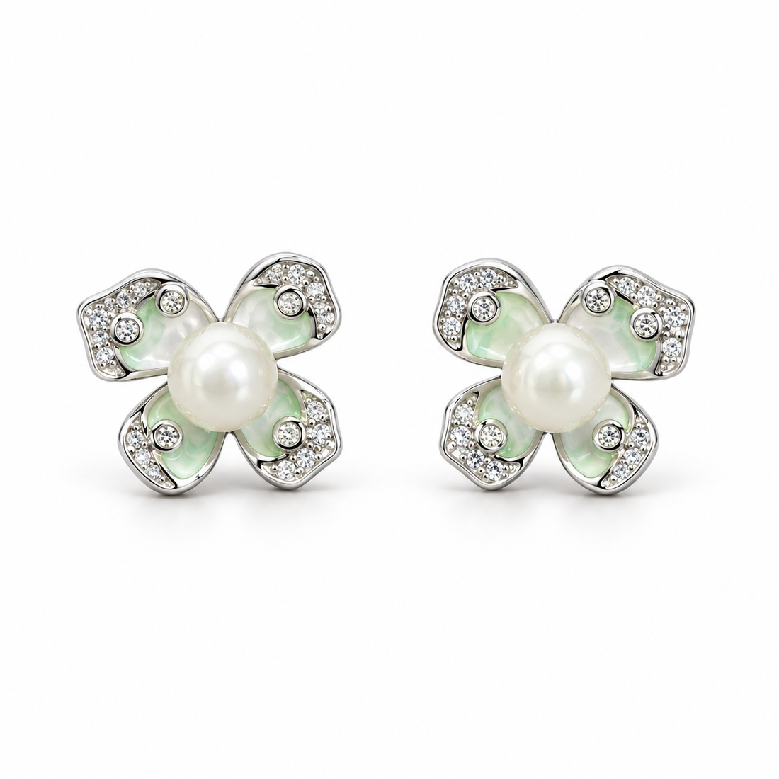 925 Sterling Silver Women's Pearl Flower Stud Earrings - Image 1