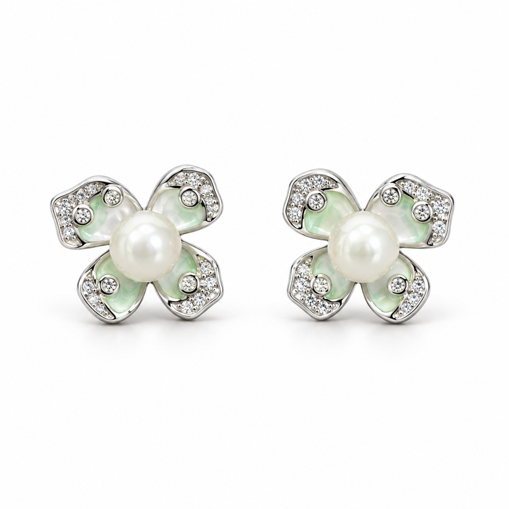 925 Sterling Silver Women's Pearl Flower Stud Earrings - Image 1