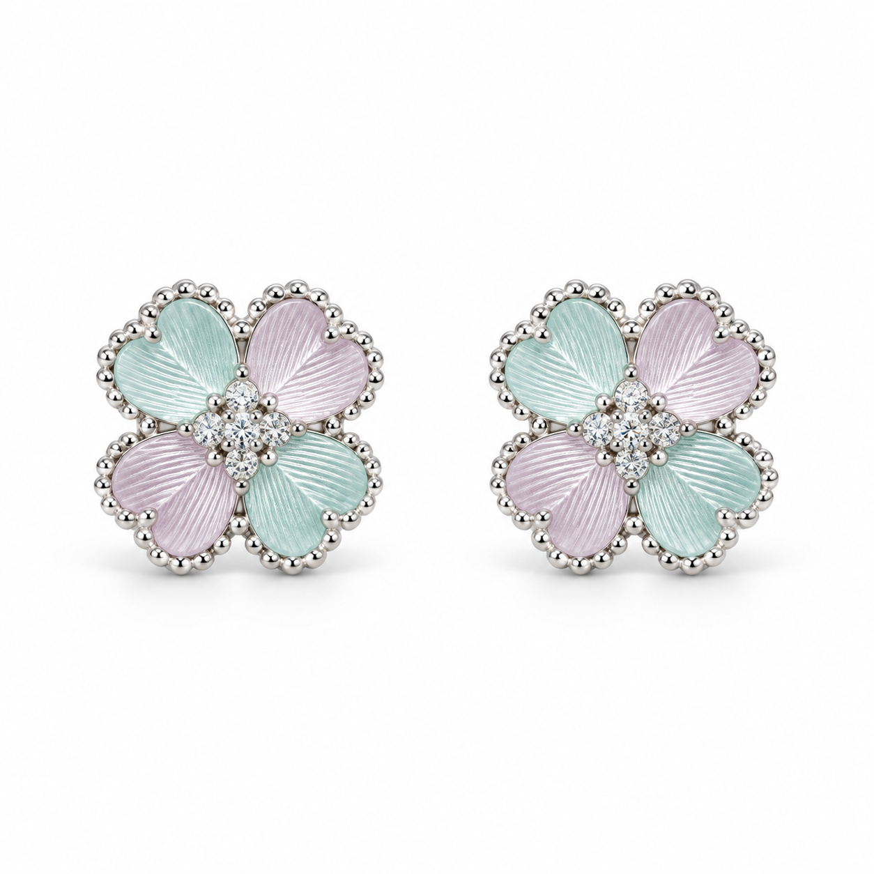 925 Sterling Silver Women's Pastel Four-Petal Flower Stud Earrings - Image 1