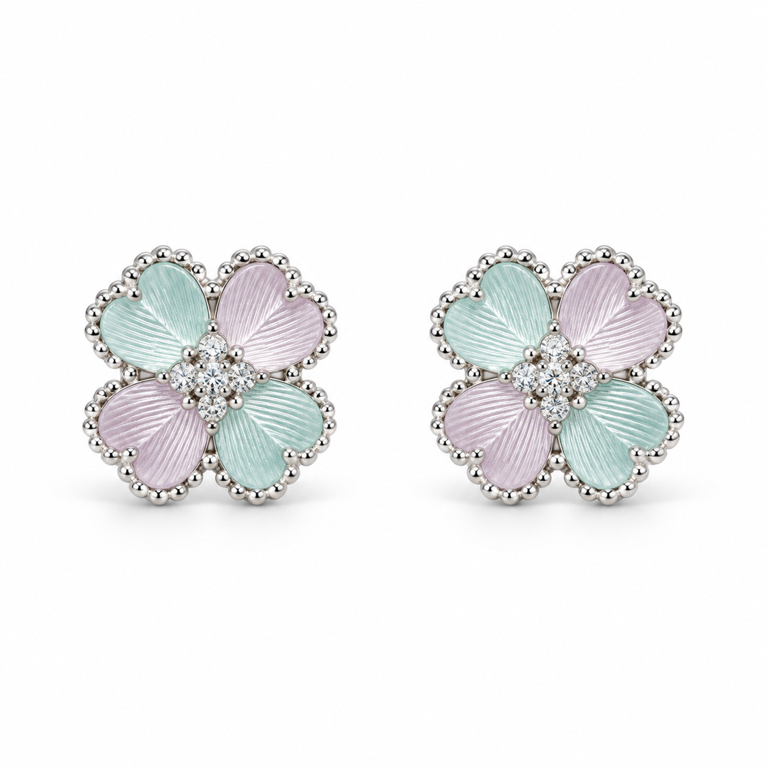 925 Sterling Silver Women's Pastel Four-Petal Flower Stud Earrings - Image 1