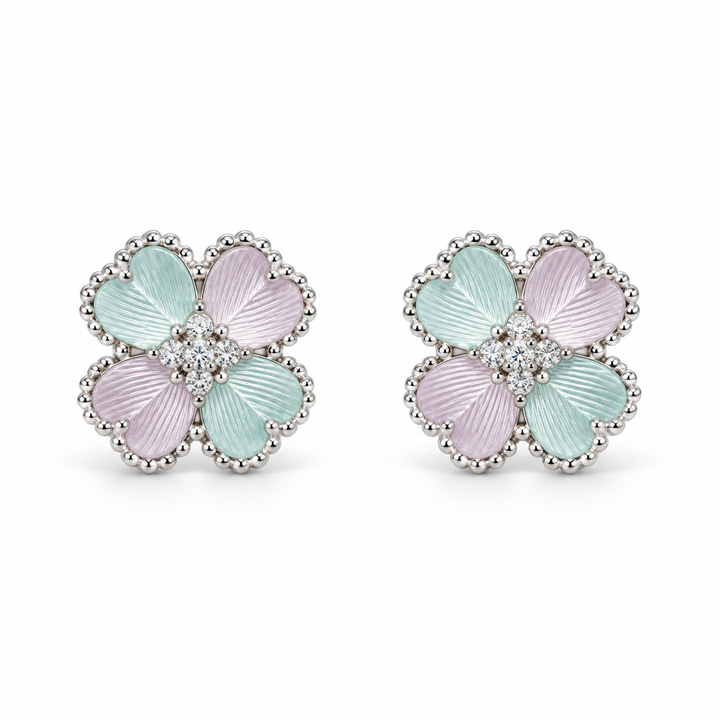 925 Sterling Silver Women's Pastel Four-Petal Flower Stud Earrings - Image 1