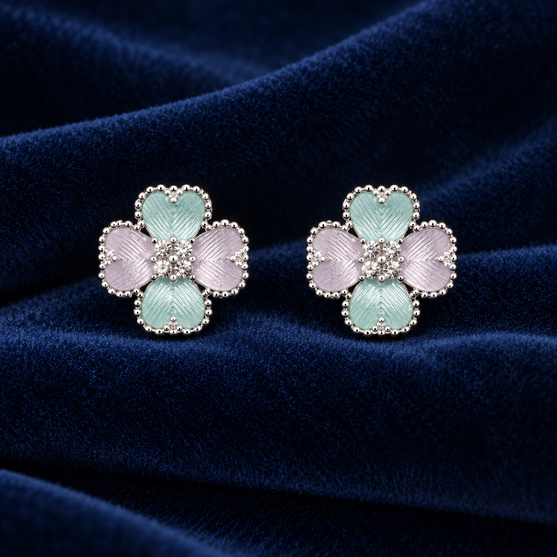 925 Sterling Silver Women's Pastel Four-Petal Flower Stud Earrings - Image 2