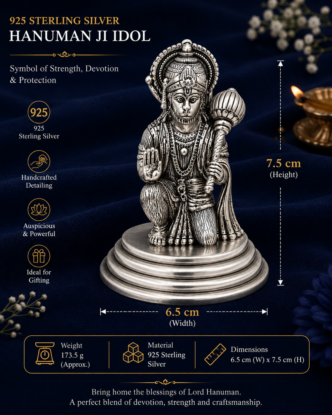 925 Sterling Silver Lord Hanuman Idol – Premium Detailed Silver Statue for Home Temple & Gifting - image 4