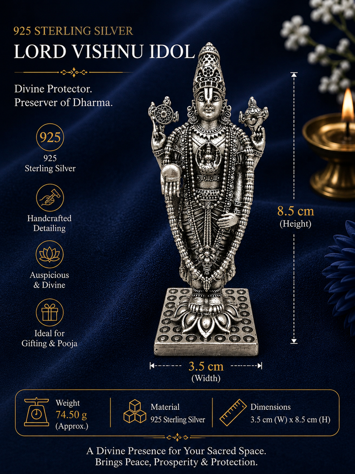 925 Sterling Silver Lord Venkateswara Balaji Idol | Traditional God Statue for Home Temple, Pooja & Gifting - image 2