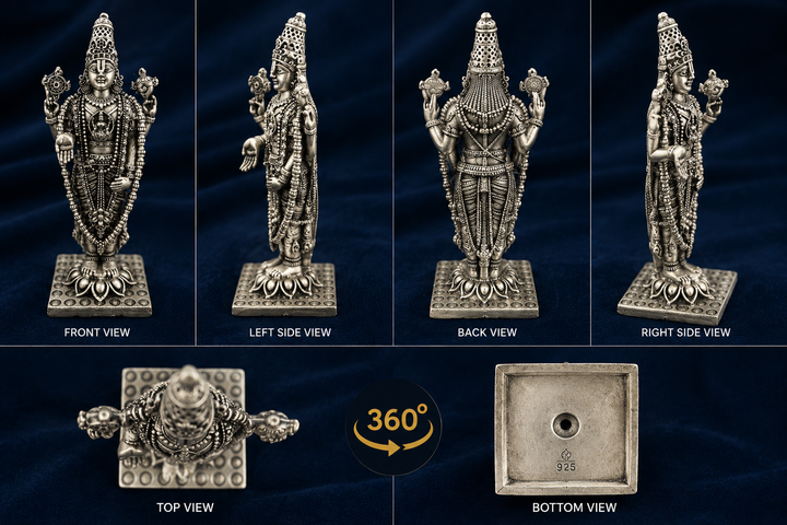 925 Sterling Silver Lord Vishnu Idol | Detailed Vishnu Murti for Home Temple, Pooja & Divine Gifting - image 1