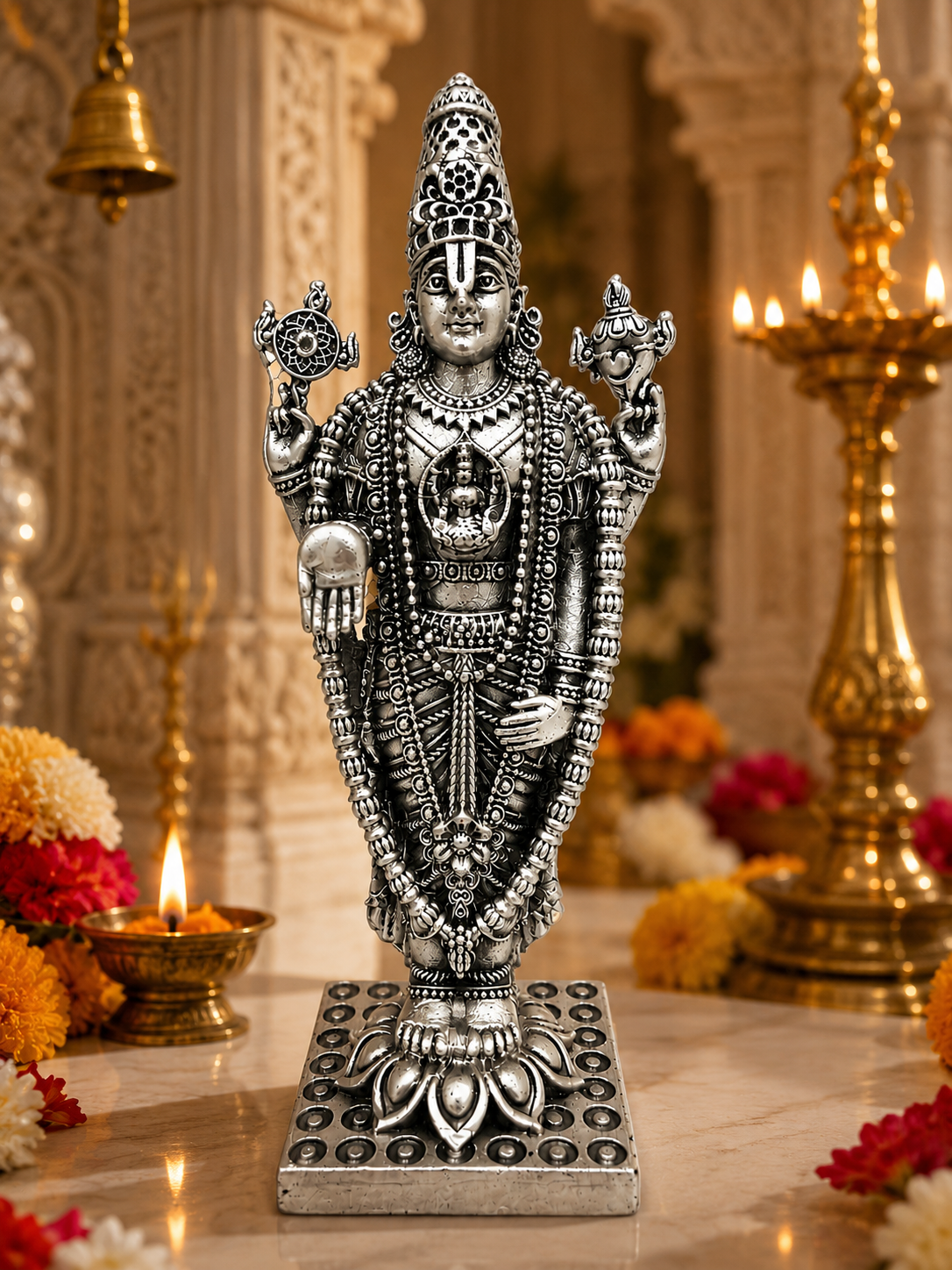 925 Sterling Silver Lord Vishnu Idol | Detailed Vishnu Murti for Home Temple, Pooja & Divine Gifting - image 2