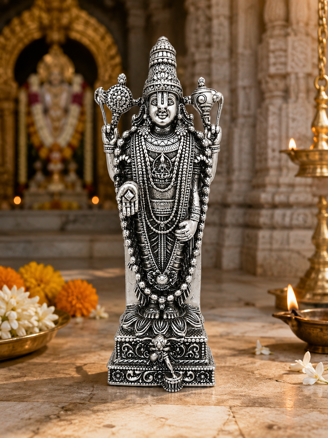 925 Sterling Silver Lord Vishnu Idol | Divine Venkateswara Murti for Home Temple, Pooja & Gifting - image 2